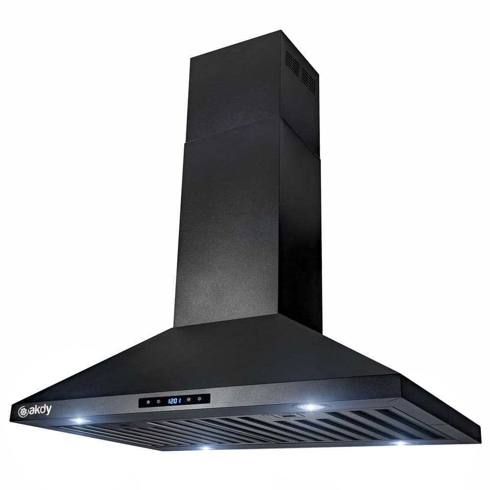 AKDY 30 in 343 CFM Convertible Kitchen Island Mount Range Hood in Black Painted Stainless Steel with Touch Control