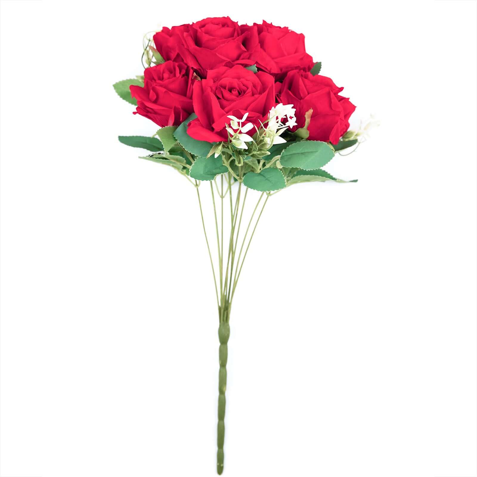 2 Bushes Red Artificial Silk Rose Flower Arrangements, Real Touch Long Stem Flower Bouquet 18