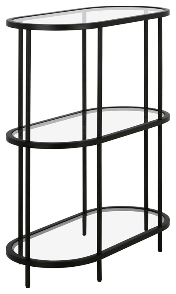 Pemberly Row Mid Century Metal Bookcase with Glass Shelves in Black Bronze   Transitional   Bookcases   by Homesquare  Houzz