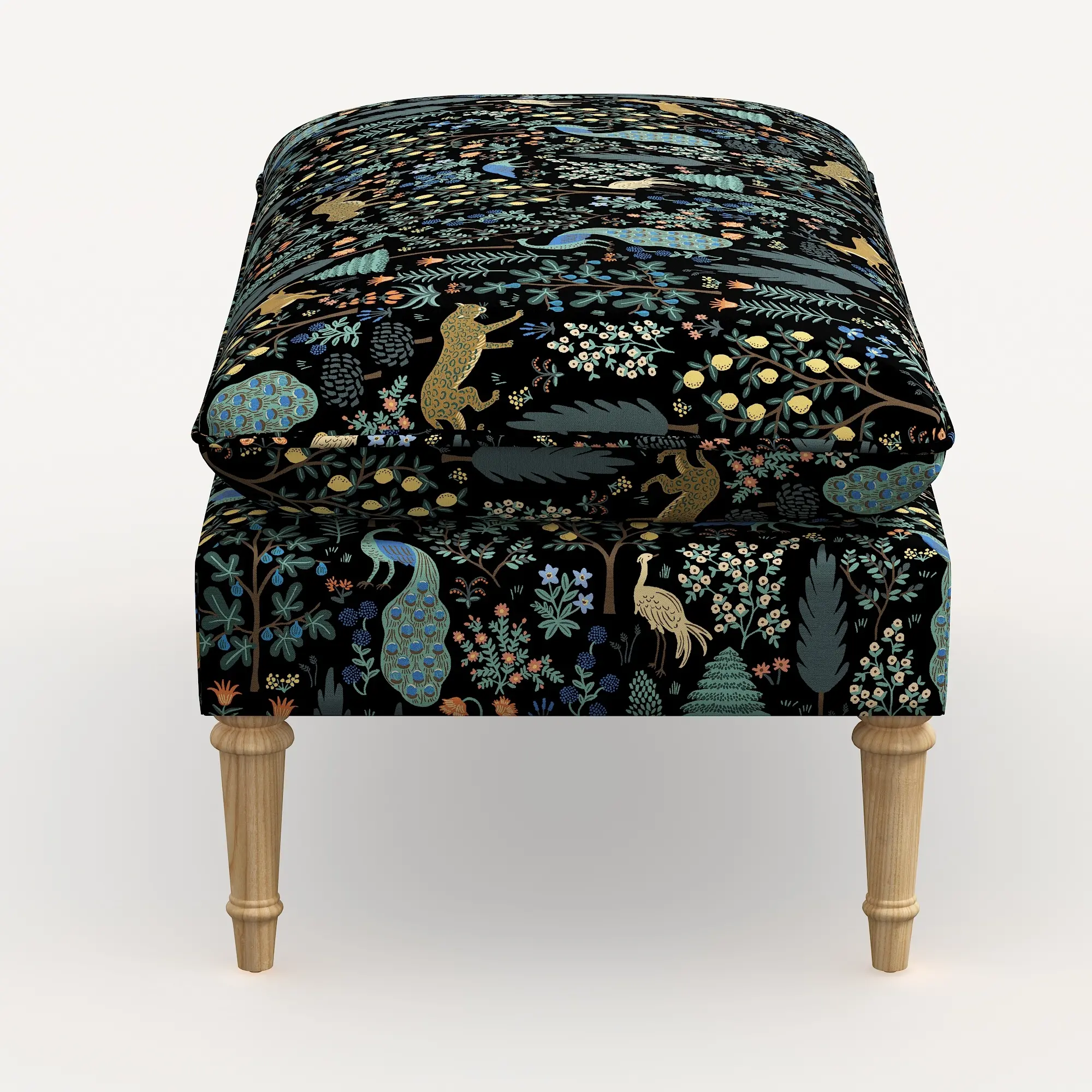 Rifle Paper Co. Flora Menagerie Black Pillowtop Bench