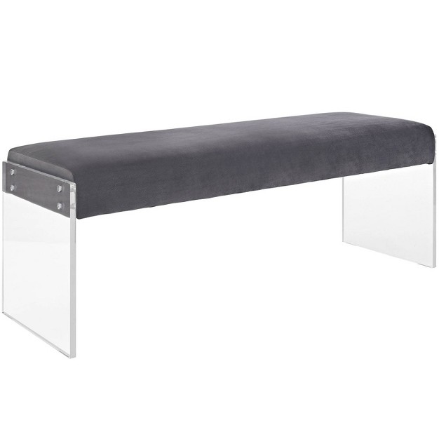 Roam Velvet Bench Gray Modway