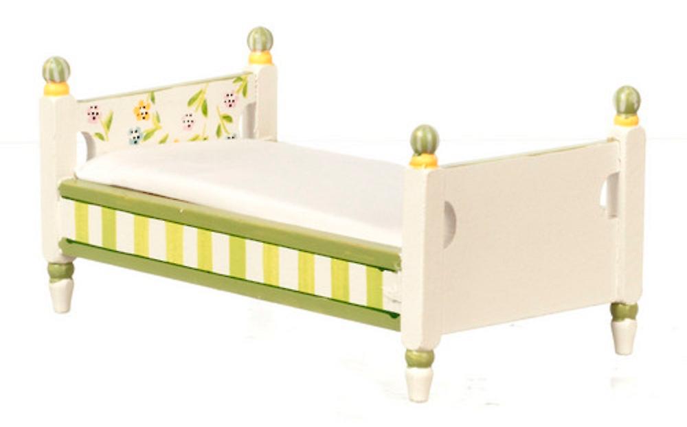 Dolls House Hand Painted Springtime Single Bed Miniature Bedroom Furniture