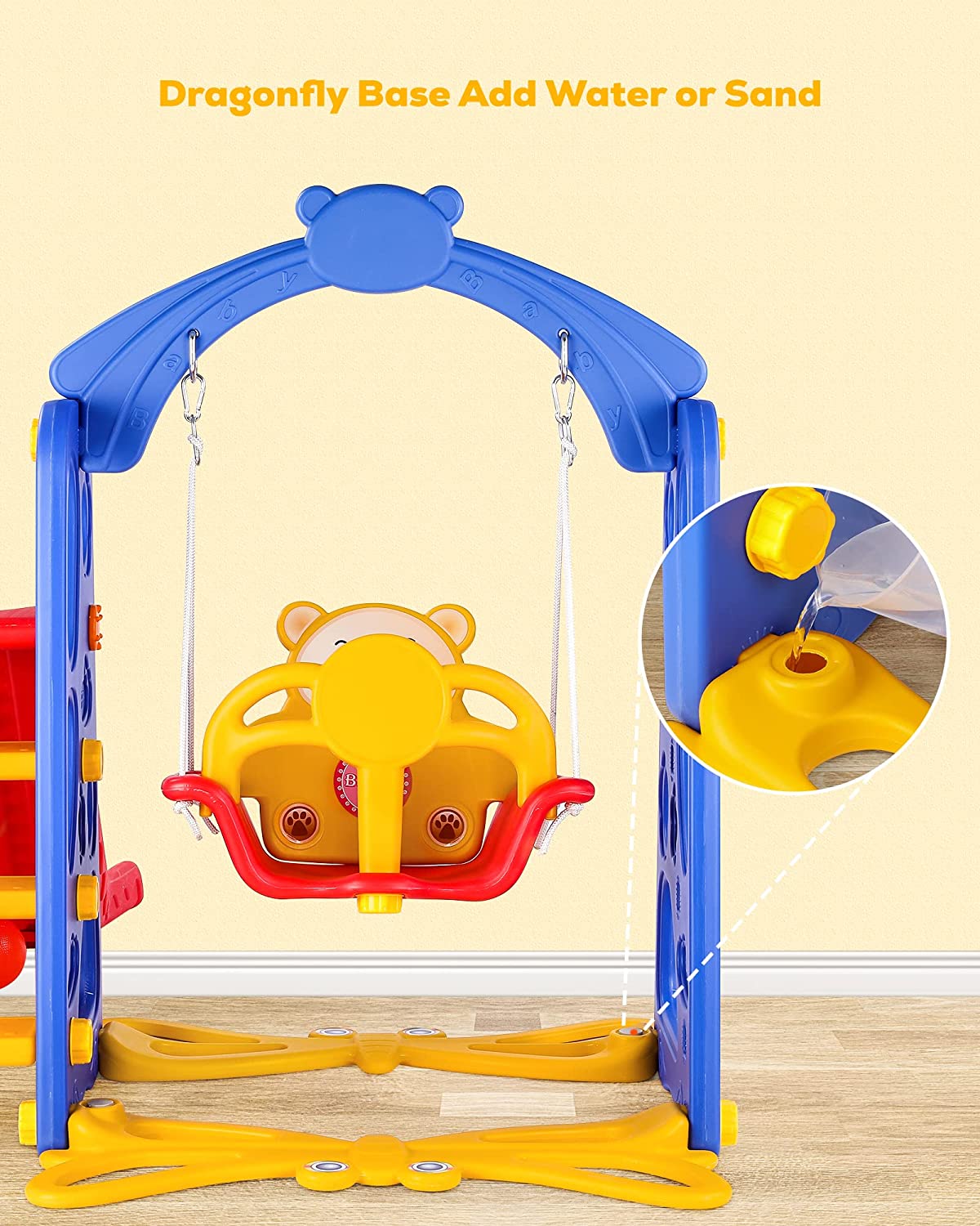 Swing Slide Baby Kids Swing Slide Climber Set Playset Playground Set with Basketball Hoop and Ball