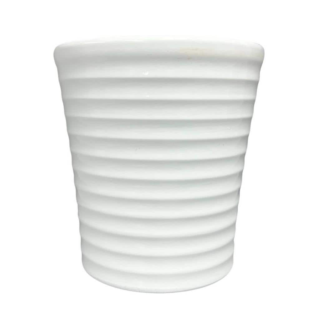 Pride Garden Products 5.1 in. Fremont Small White Jagged Orchid Ceramic Pot (5.1 in. D x 5.4 in. H) 555405