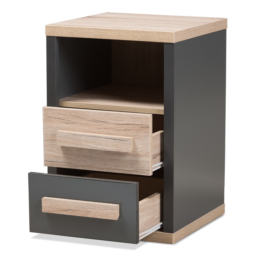 Contemporary Dark Grey and Light Brown Two Tone 2 Drawer Nightstand by Baxton Studio