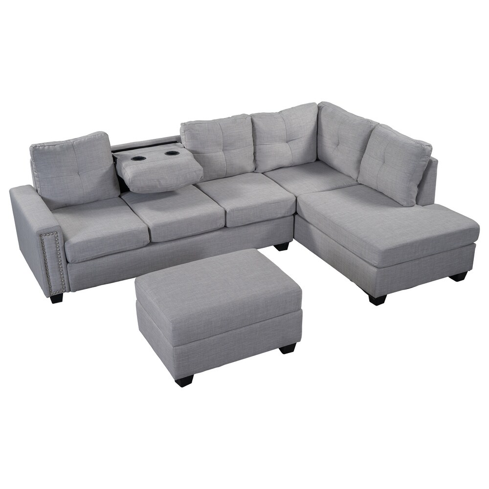 Reversible Sectional Sofa with Storage Ottoman  4 Seat L shape Couch