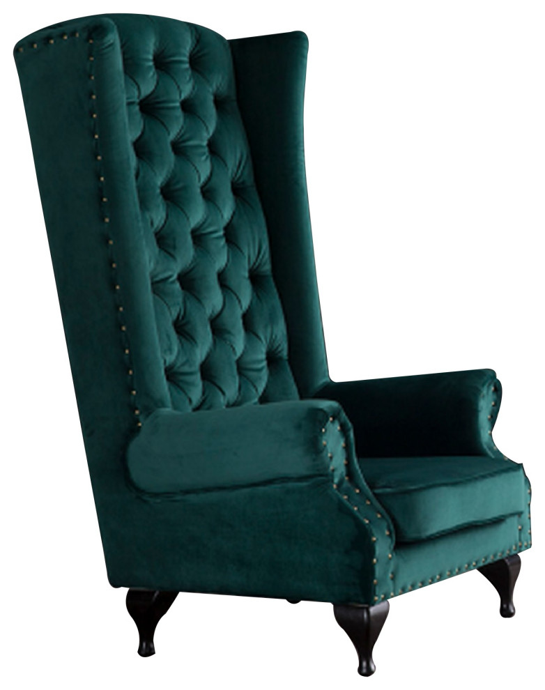 Button Tufted Fabric Accent Chair With High Wingback And Rolled Arms  Green   Eclectic   Armchairs And Accent Chairs   by VirVentures  Houzz