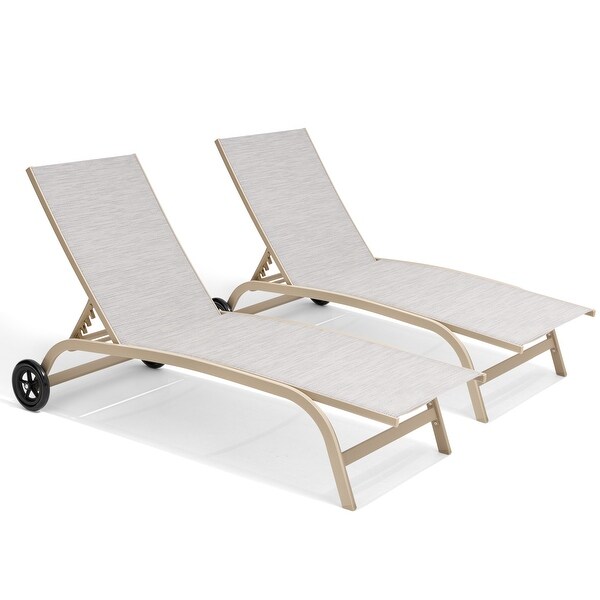 Pellebant 2PCS Outdoor Adjustable Chaise Lounge Chair with Wheels