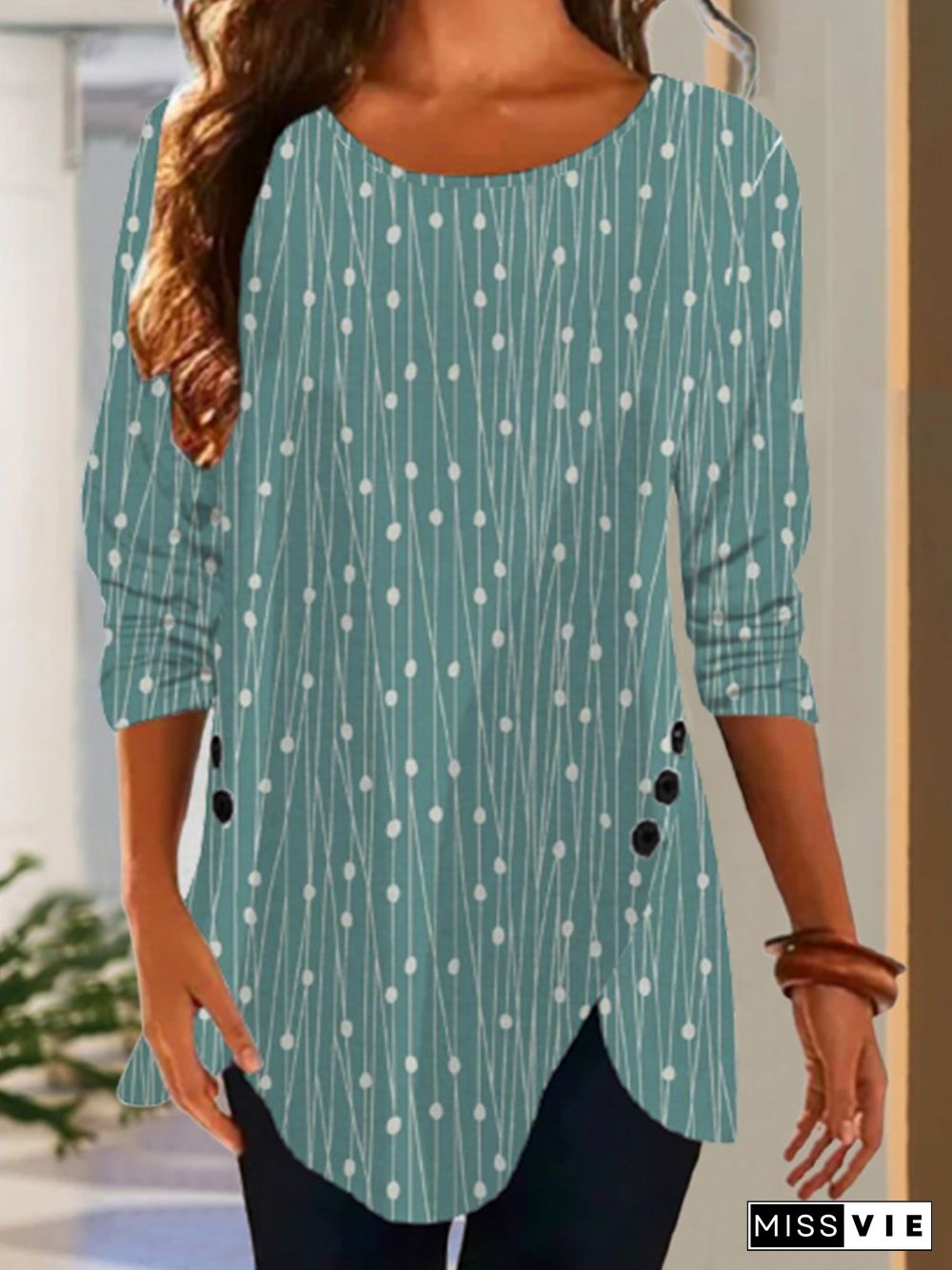 Casual Geometric Long Sleeve Crew Neck Printed Tunic Tops T-shirts