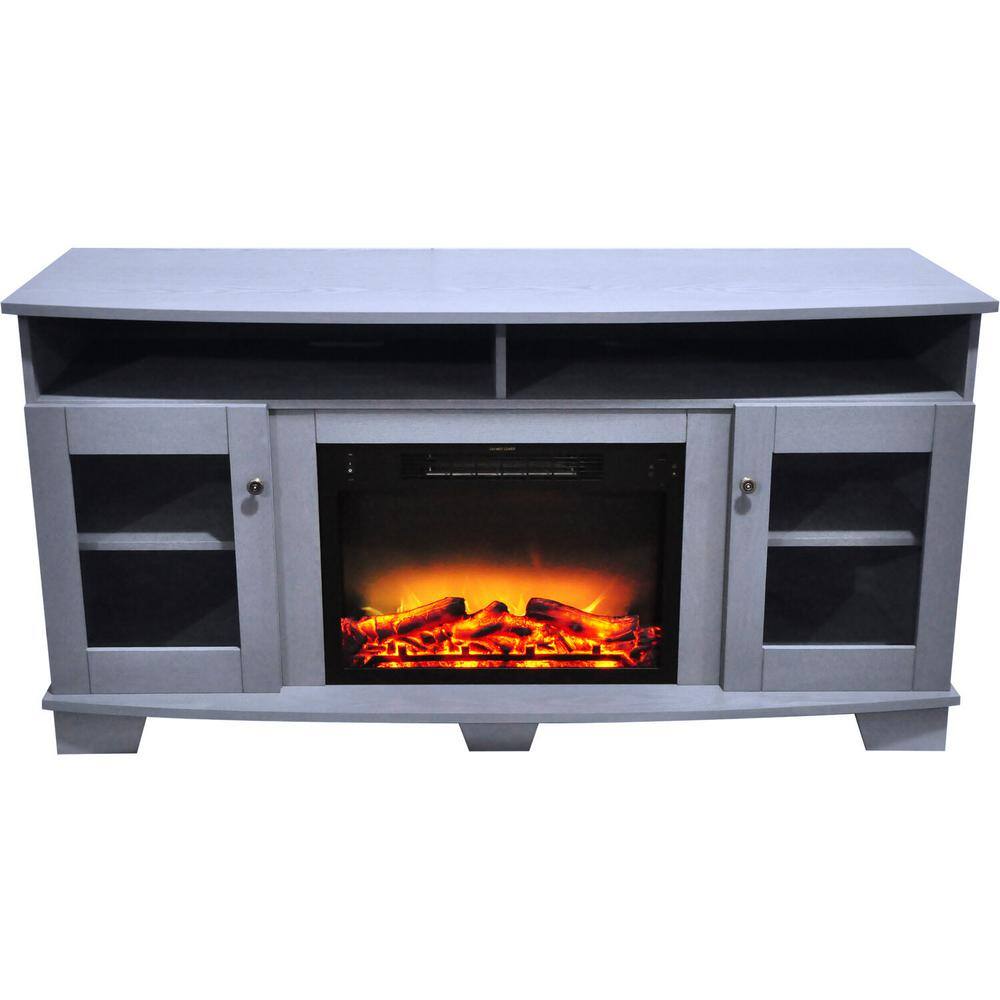 Hanover Glenwood 59.1 in. W Freestanding Electric Fireplace TV Stand in Slate Blue with Enhanced Log Display FS6022-1BSBL2