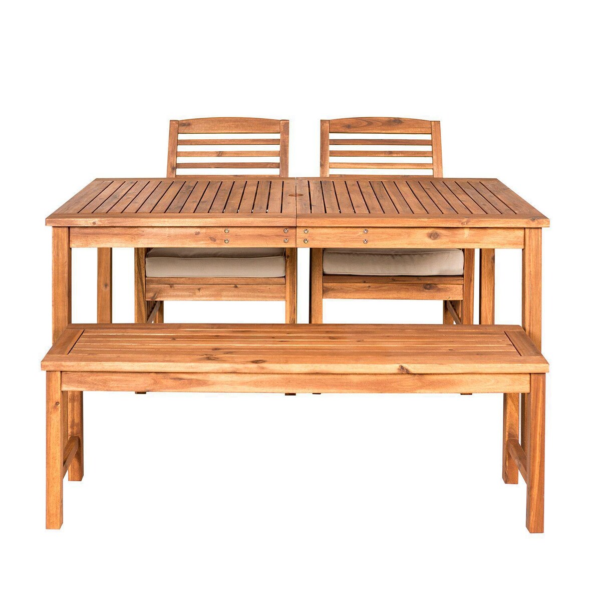 Ultimate Patio Horizon Way 4 Piece Brown Acacia Patio Dining Set By W/ 60 X 34 Inch Rectangular Table and Natural Cushions