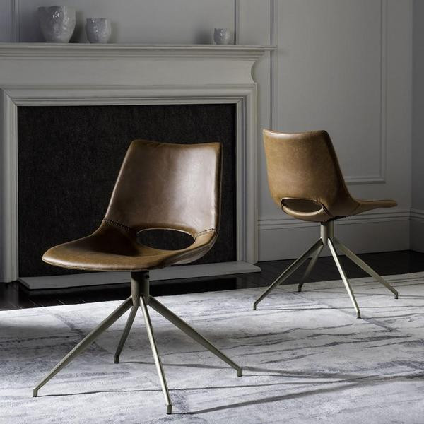 Yates Midcentury Modern Leather Swivel Dining Chair Set of 2 Light Brown / Brass   Midcentury   Dining Chairs   by Virgil Stanis Design  Houzz