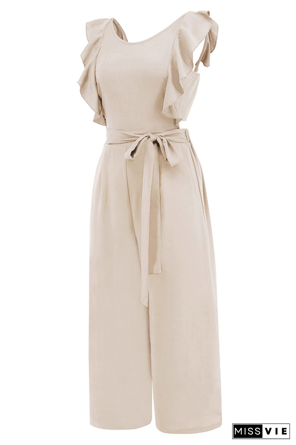 Plain Flutter Sleeveless Wide Leg Jumpsuit