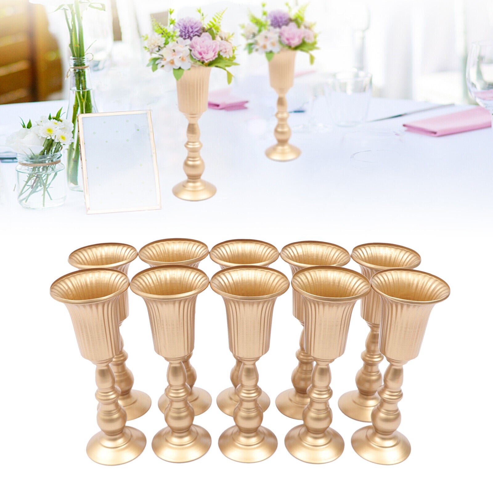 Fichiouy 10pcs Metal Flower Rack DIY Trumpet Vases Stand Wedding Party Centerpieces Decor Gold