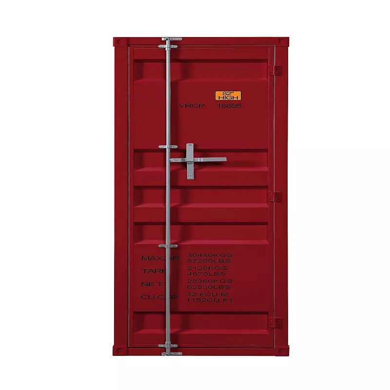 Single Door Wardrobe with Double Storage Compartment and Cremone Bolt， Red