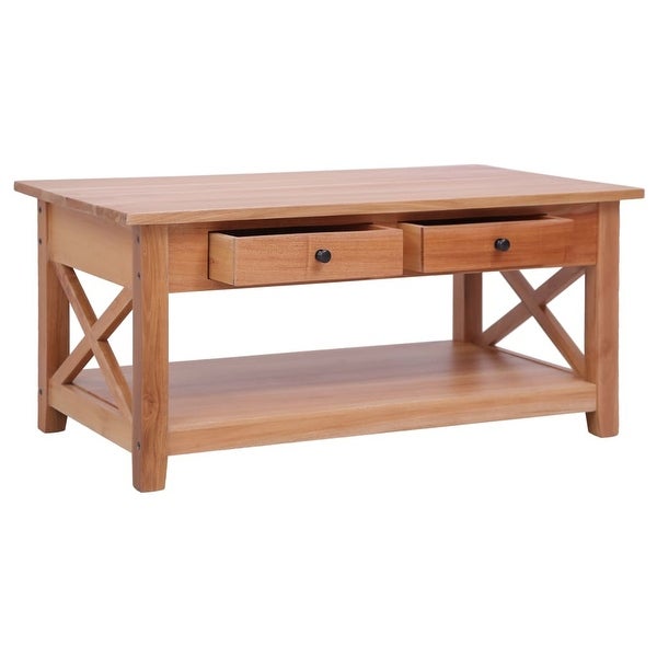 Solid Mahogany Wood Coffee Table with 2 Drawers 39.4