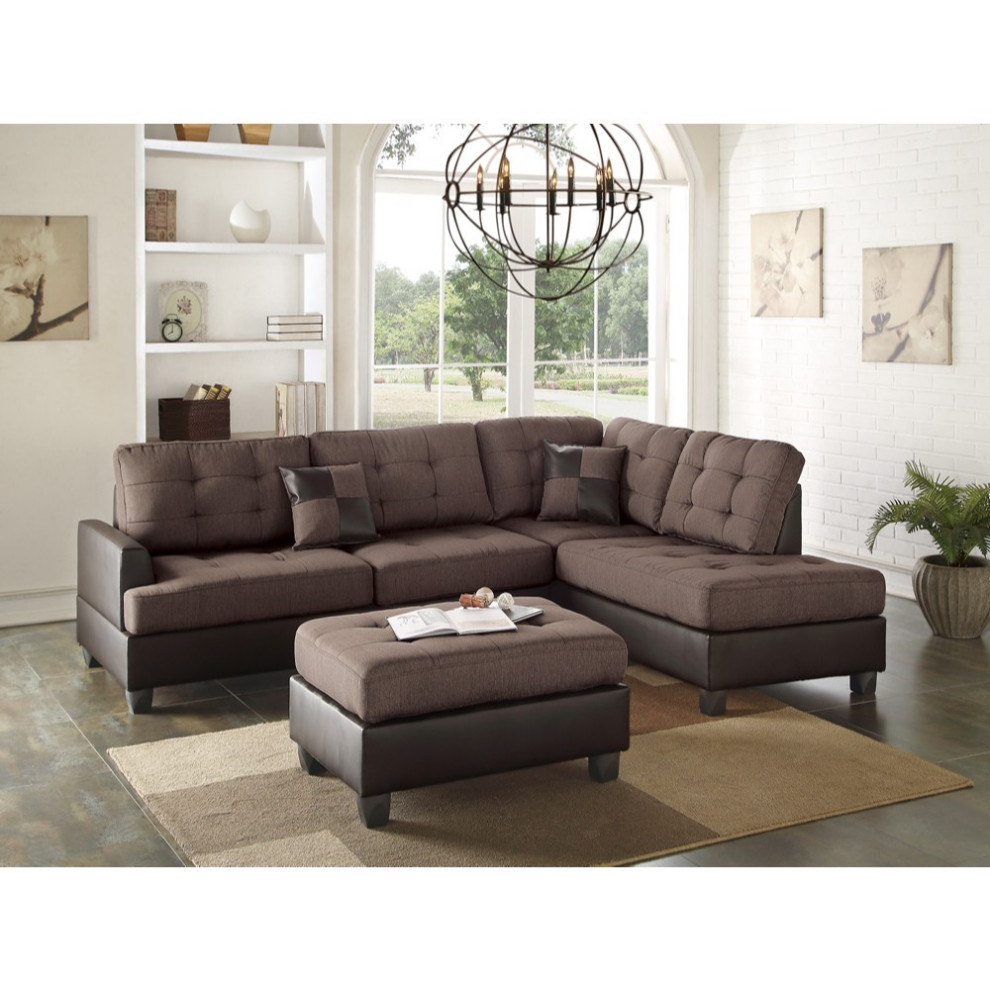 Polyfiber 3 Pieces Sectional Set In Choco Brown   Transitional   Sectional Sofas   by Benzara  Woodland Imprts  The Urban Port  Houzz