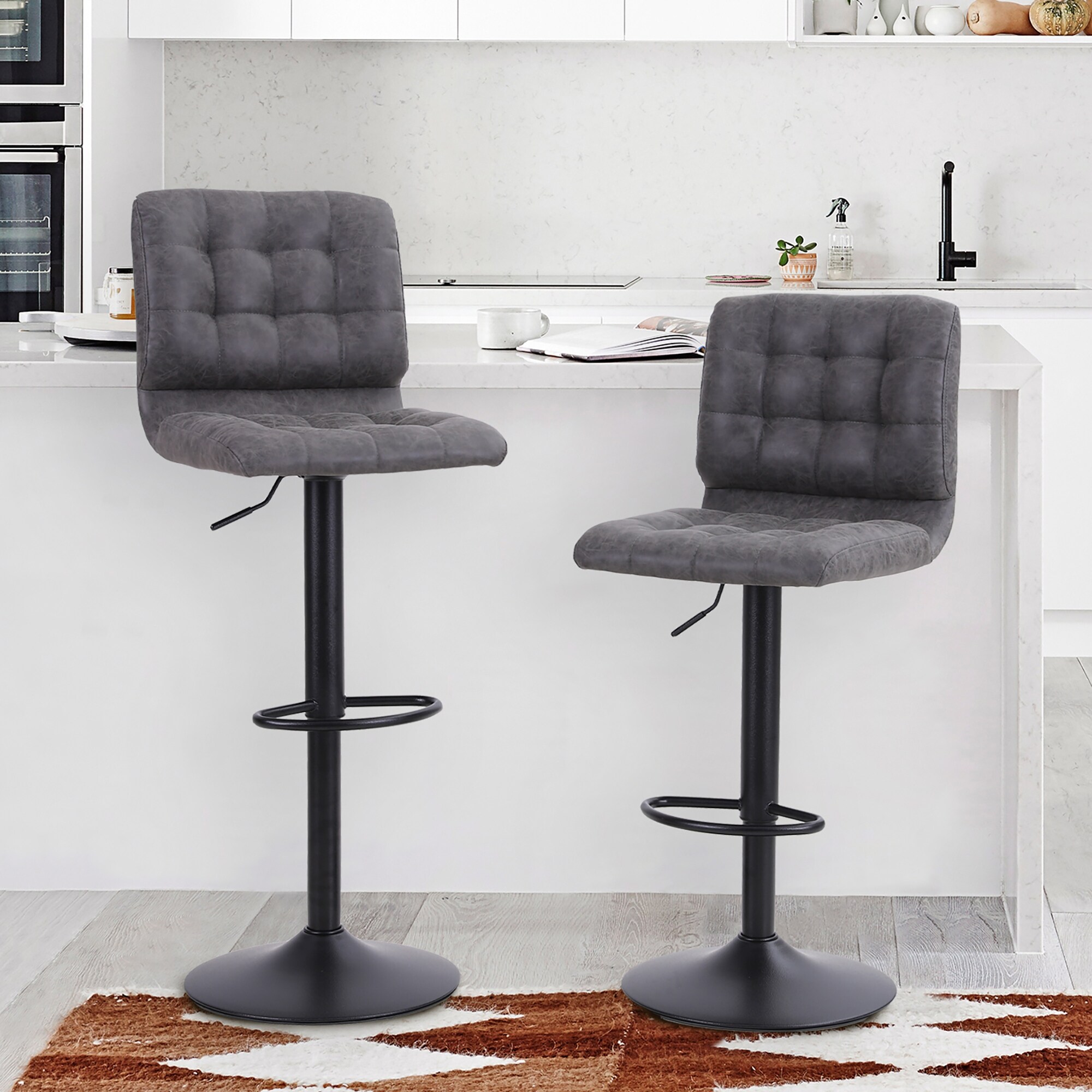 2-Piece Modern PU Leather Adjustable Swivel Bar Stools