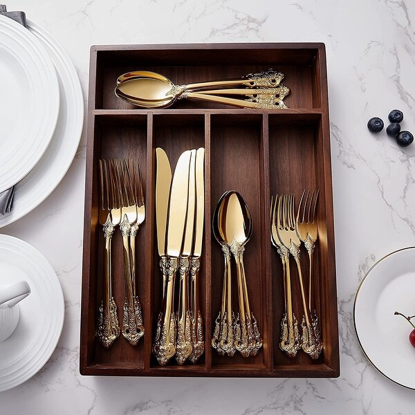 45 Pieces 18/10 Stainless Steel Flatware set， Service for 8， silver plated with gold accents， Fine Silverware set