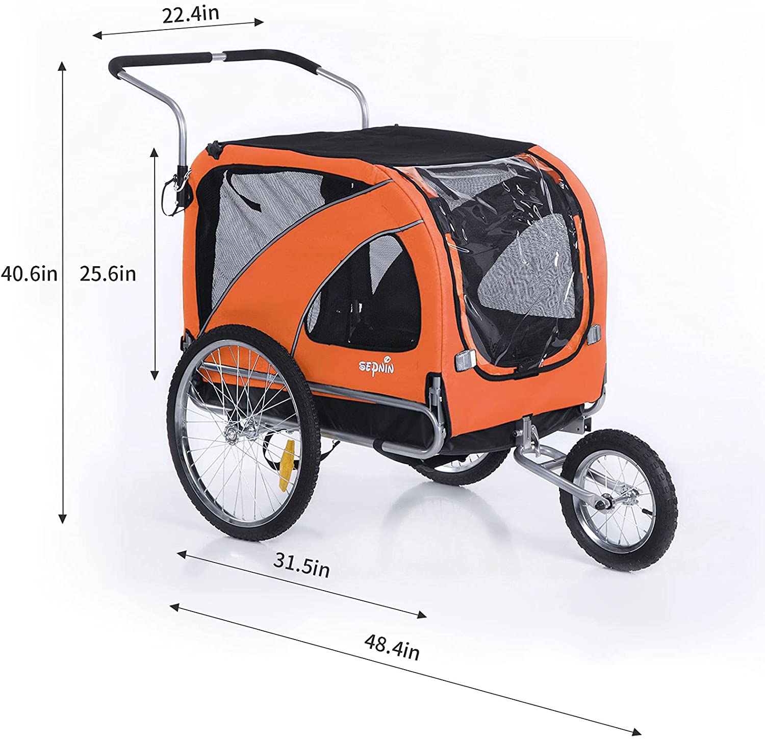 OWSOO Large pet Trailer and Jogger 2 in 1 Function(ORANGE)