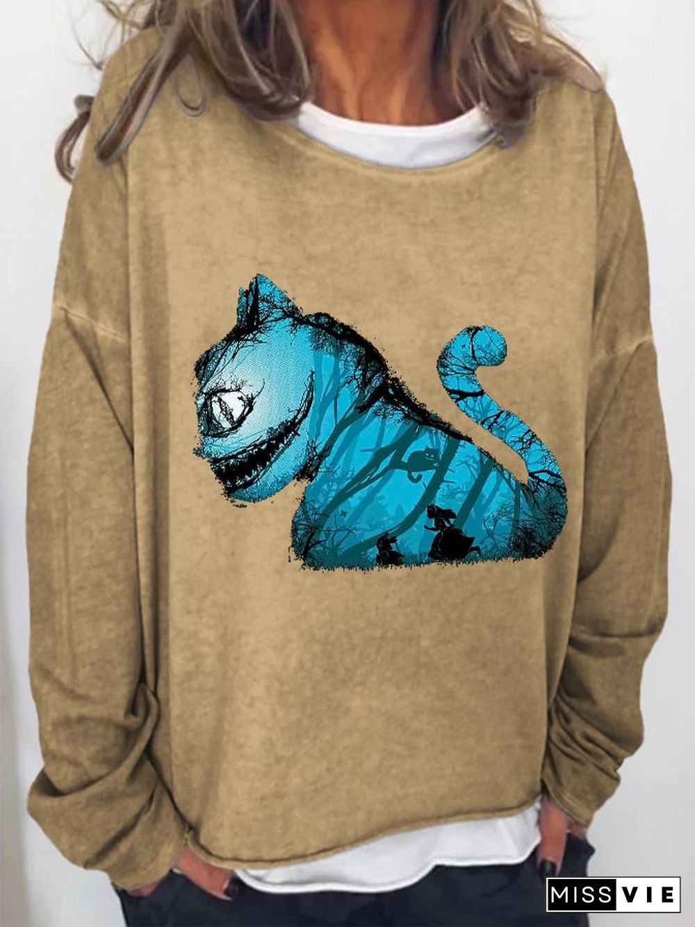 Retro Halloween Cat Print Sweatshirt