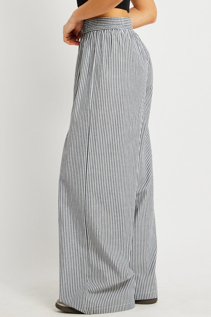Grey Stripe Wide Leg Pants High Rise