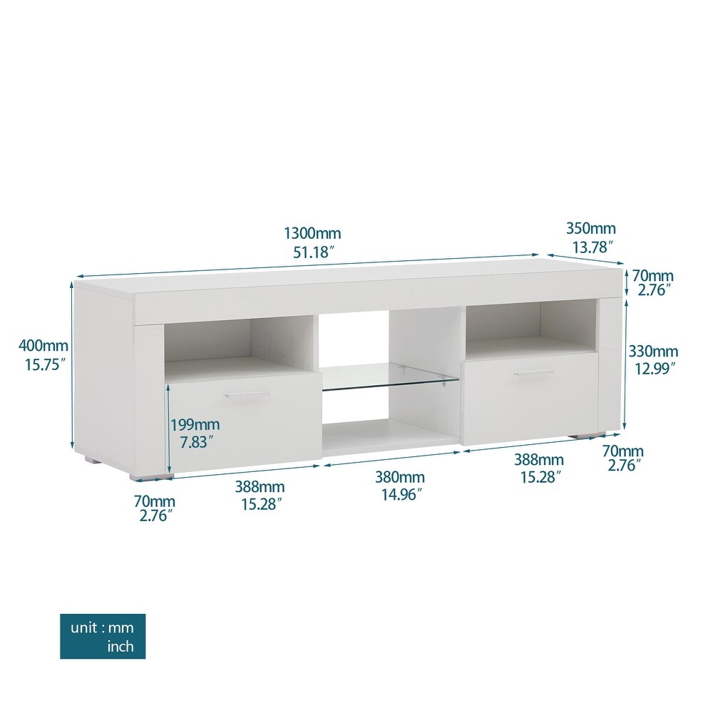 Morden TV Stand with 16 LED Light  4 Light Mode   Brightness  TV Cabinet with 2 Drawers  Entertainment Center for TVs up to 55\