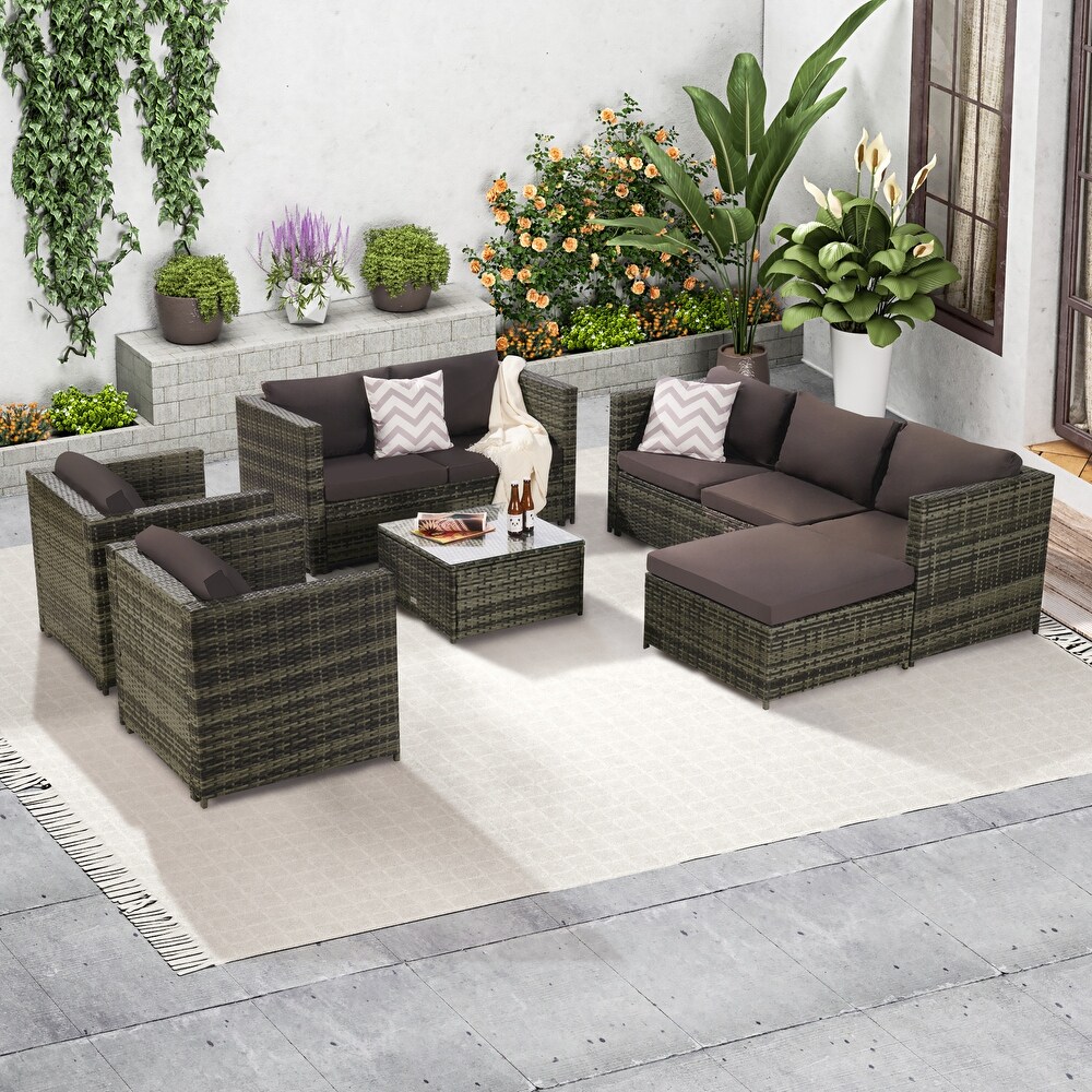 6 pieces Outdoor Furniture Product Rattan Sofa and Table Set Cushion Outdoor Garden Rattan Table  for Garden Patio  Porch