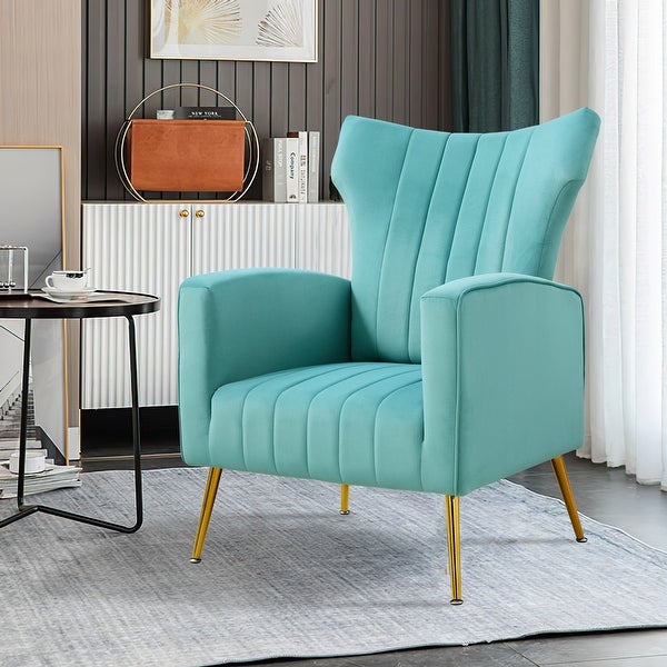 Modern Velvet Accent Chair with Arms， Wingback Reading Chair， Comfy Upholstered Single Leisure Sofa for Living Room Bedroom