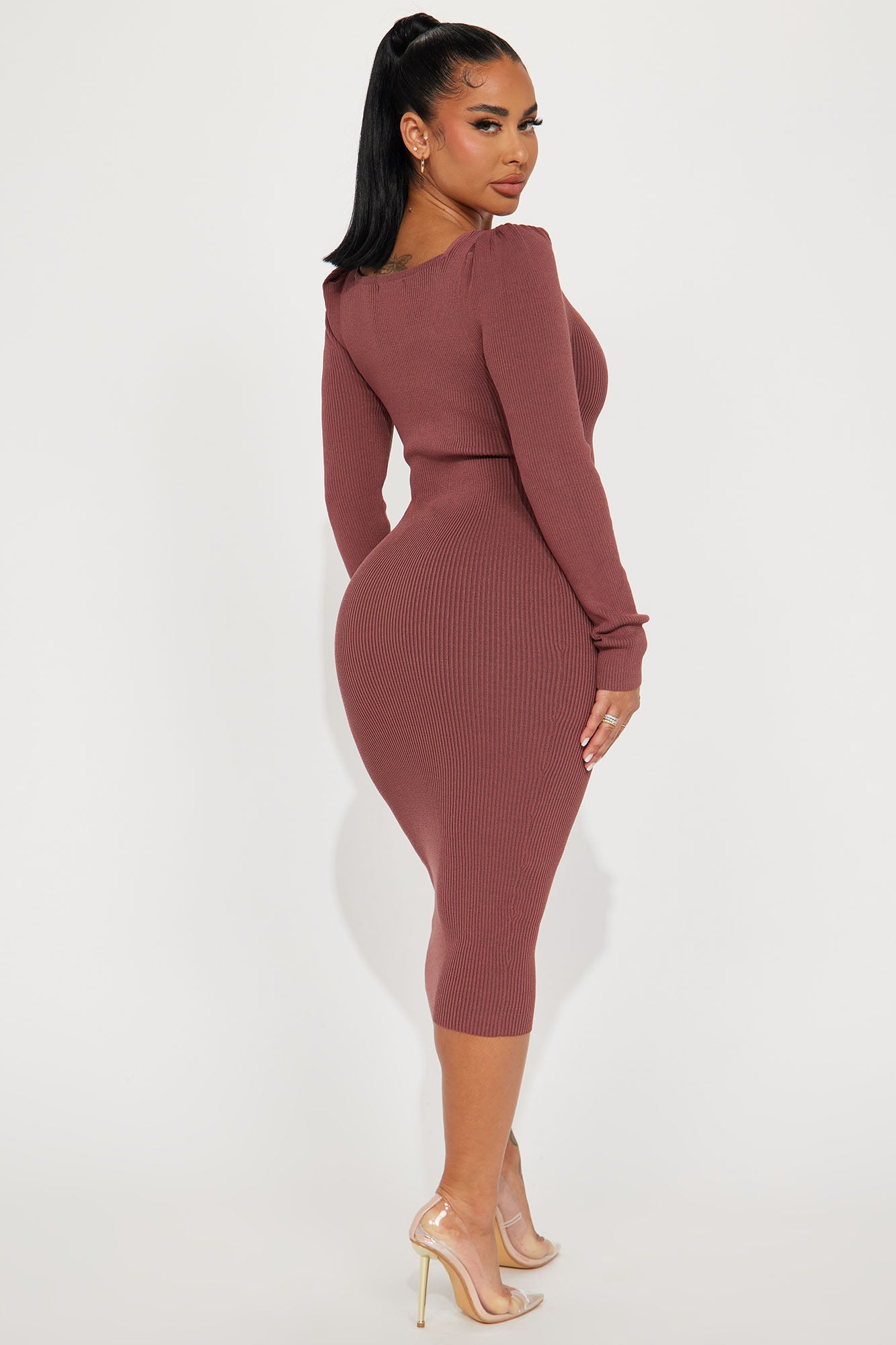 Alyssa Ribbed Midi Dress - Mauve