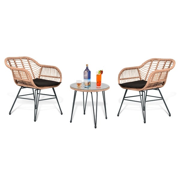 Wicker Bistro Set Outdoor Furniture with Cushions (Set of 3) by Tappio - 21.2