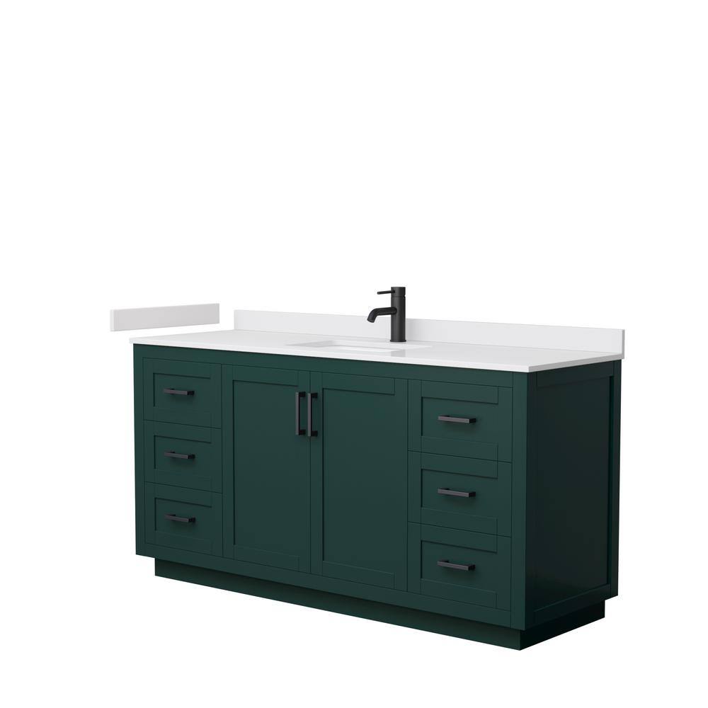 Wyndham Collection Miranda 66 in. W x 22 in. D x 33.75 in. H Single Bath Vanity in Green with White Cultured Marble Top WCF292966SGKWCUNSMXX