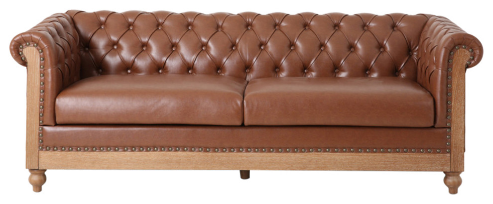 Kinzie Chesterfield Tufted 3 Seater Sofa with Nailhead Trim   Traditional   Sofas   by GDFStudio  Houzz