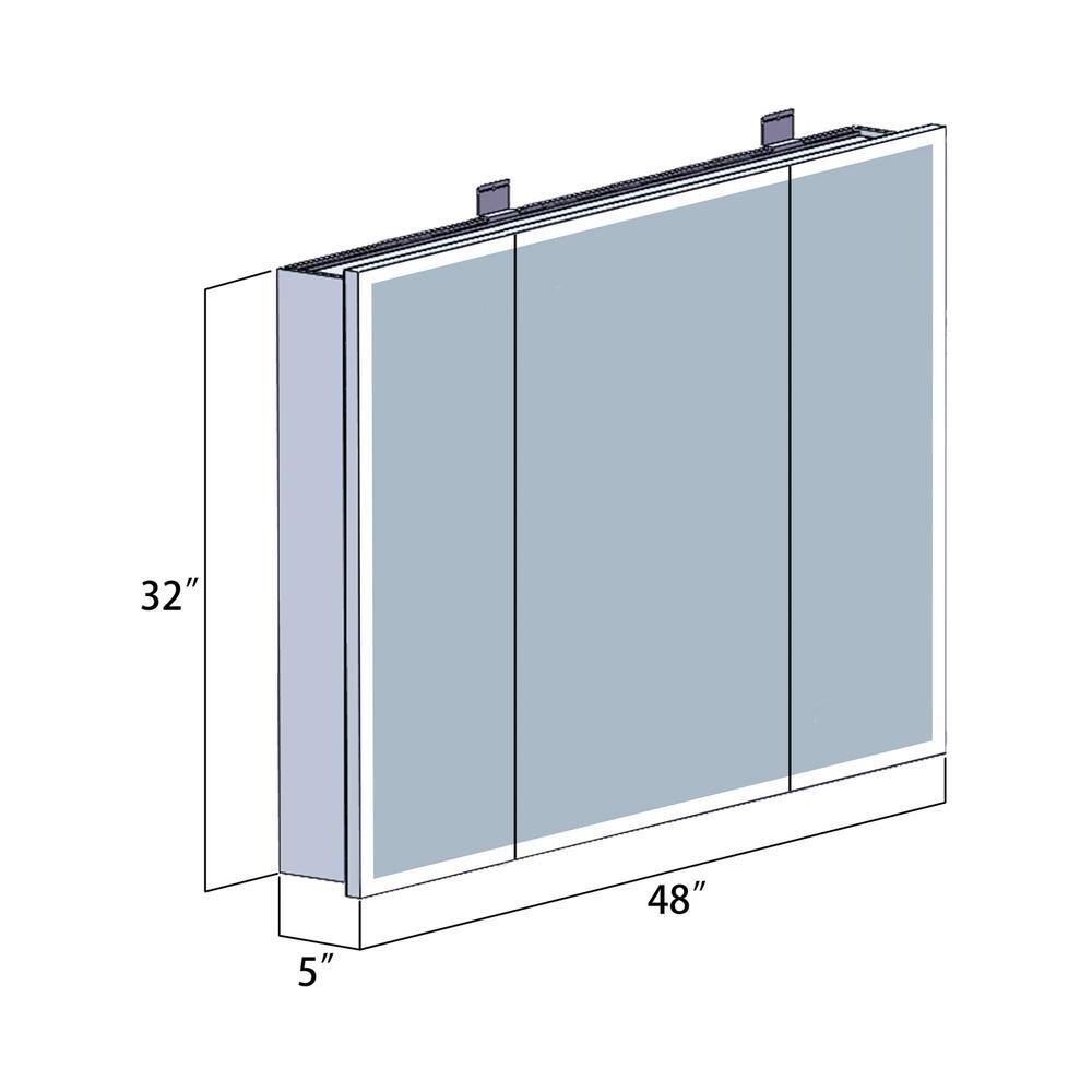 ROSWELL Perma 48 in. W x 32 in. H Frameless Recessed or Surface-Mount LED Bathroom Medicine Cabinet with Beveled Mirror in Grey H810048R-LED-MC