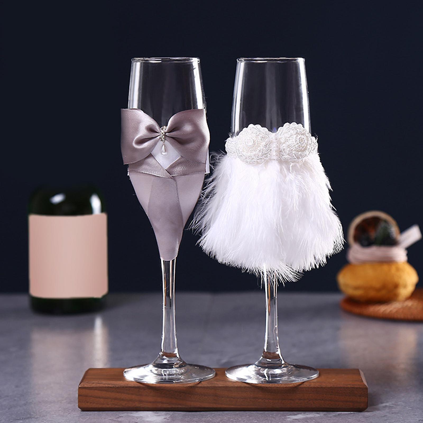 2x Wedding Champagne Glasses Home Glassware Decorative Bride And Groom Toast Style B