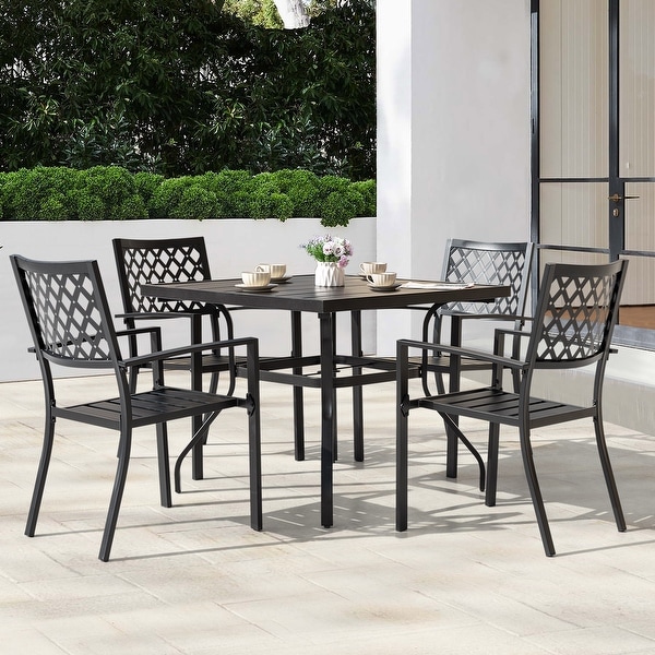 Outdoor 5/7 Piece Dining Set，Iron Finish，Black with Gold Speckles