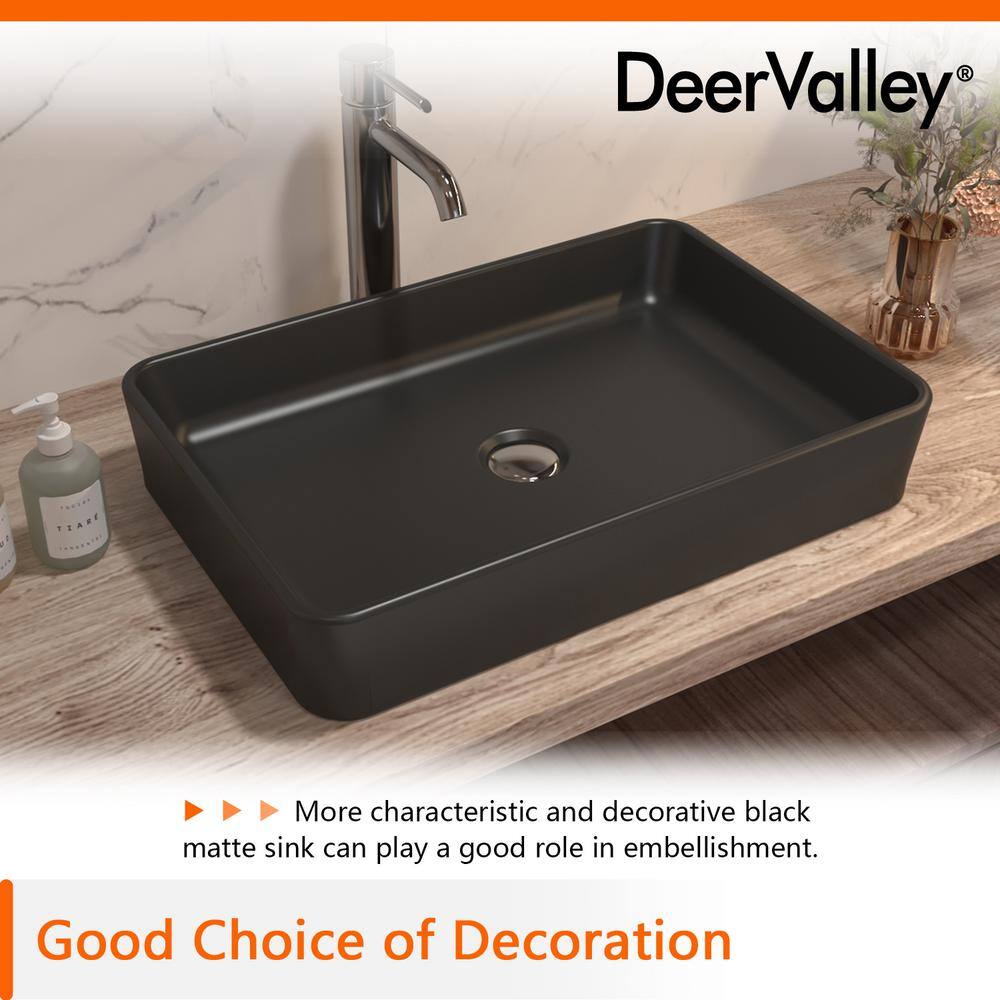 DEERVALLEY DeerValley Ally Black Ceramic Rectangular Vessel Bathroom Sink Not Included Facuet DV-1V0010