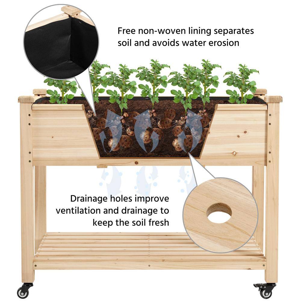 Yaheetech 42 in. L x 23 in. W x 33 in. H Raised Garden Bed with Lockable Wheels  Liner DYhq440001