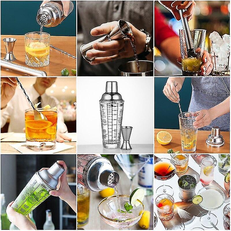 4pcs/set Bar Tools 400ml Stainless Steel Scale Cocktail Shaker Bartender Mixing Glass Fruit Shakers