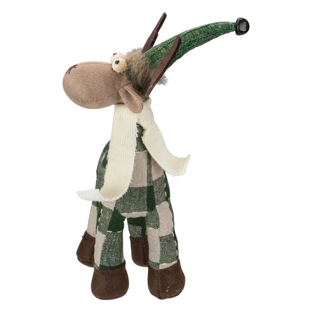 Tan And Green Buffalo Plaid Standing Moose Christmas Decoration