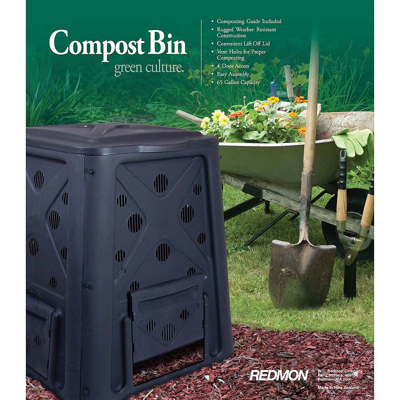 Redmon 65 Gallon Capacity Compost Bin with Lift Off Lid and 4 Door Access， Black