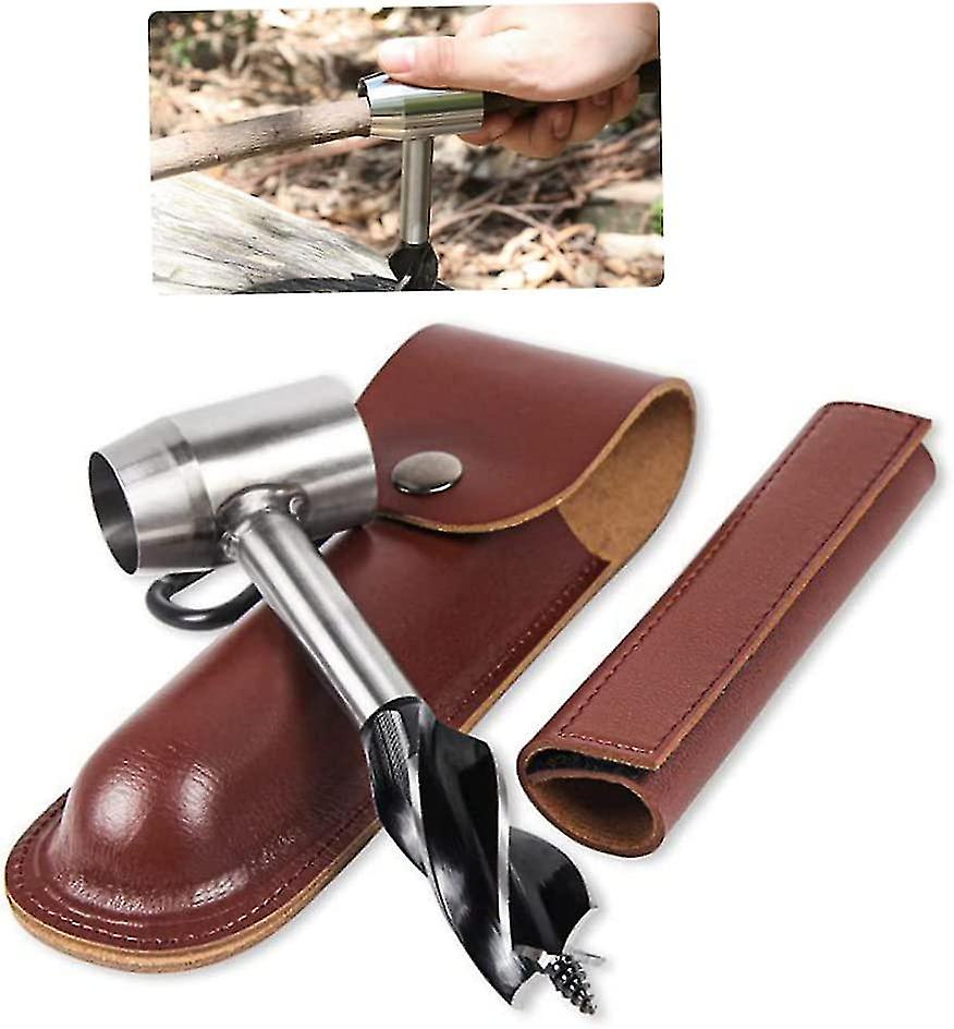 Hand Auger Wrench Survival Settlers Tool Wood Drill Peg Hole Maker Multitool(brown1pcs)