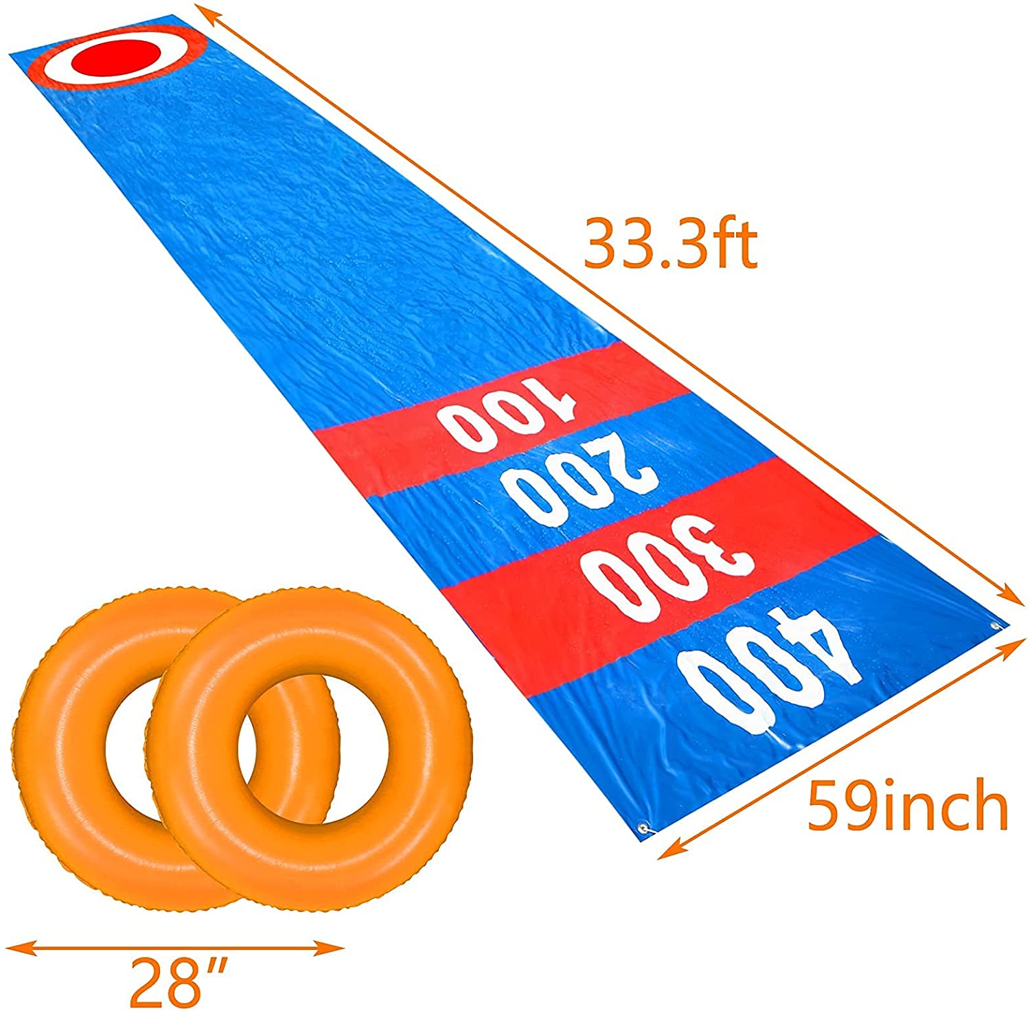 Kids Slip and Slide Water Slide 33ft x 59in Backyard Waterslide with Inflatable Pool Floats Outdoor Water Toys Sliding Racing Lane for Adults Summer Yard Lawn Games