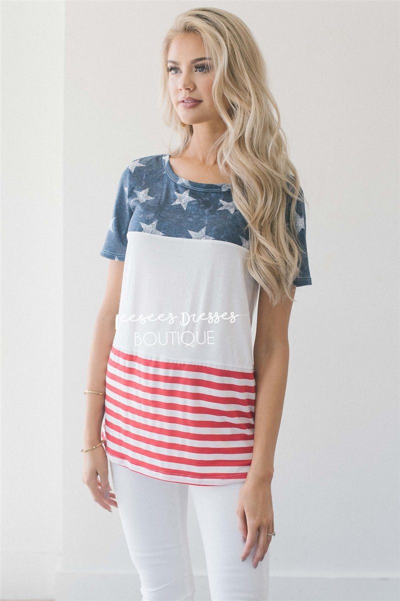 Color Block American Flag Top