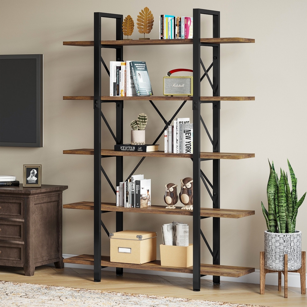 Roul Wood 5 Tier Bookshelf Freestanding 5 Shelf Bookcases Open Display Storage