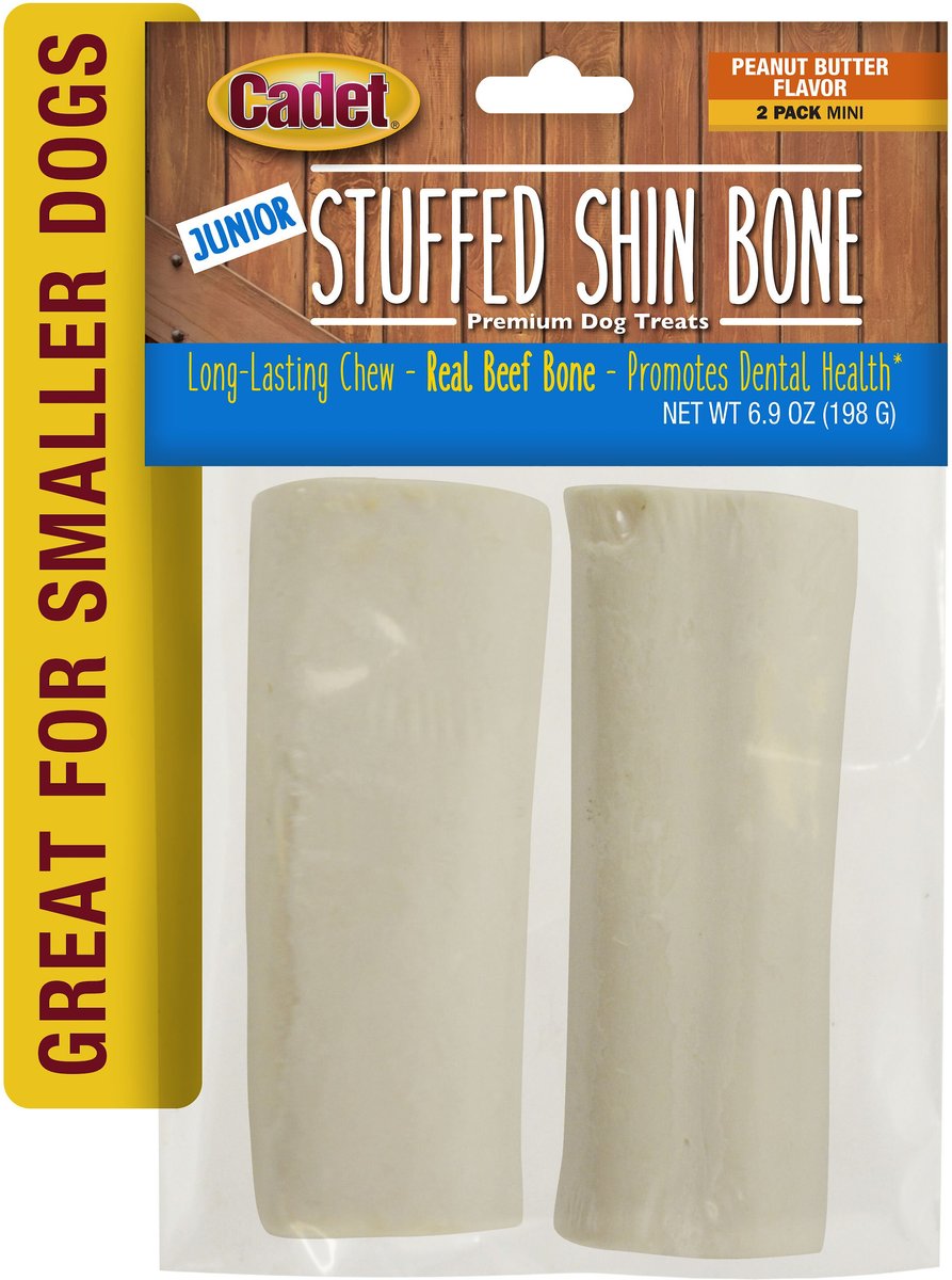 Cadet Junior Stuffed Shin Peanut Butter Bones Dog Treats， Mini， 2 count