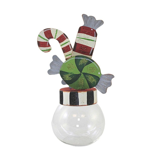 Round Top Collection Candy Bubble Jar One Plush Hippo 10 25 Inches Glass Cane Stripes Christmas C21058 Glass Red