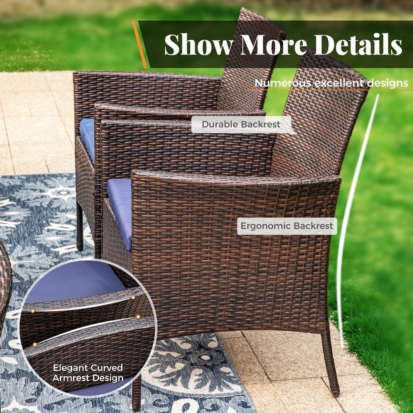 MAISON ARTS Metal/PE Rattan 6piece Outdoor Dining Set with Umbrella