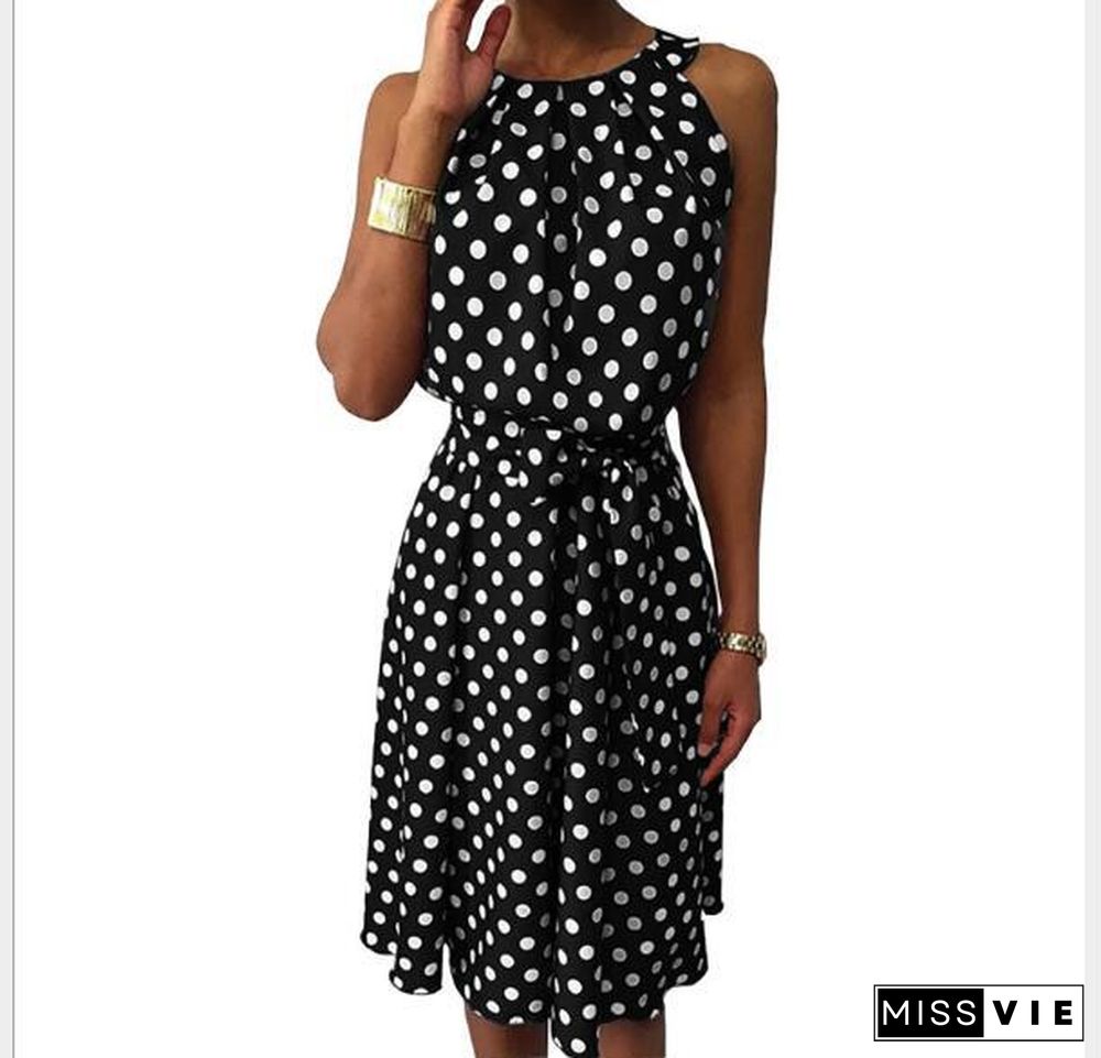 European And American Polka Dot Sleeveless Strapless Round Neck Loose Casual Dress