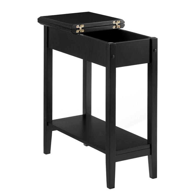 Roxy Narrow Wooden Flip Top End Table with Storage  Nesting Side Table with Storage Shelf for Small Spaces